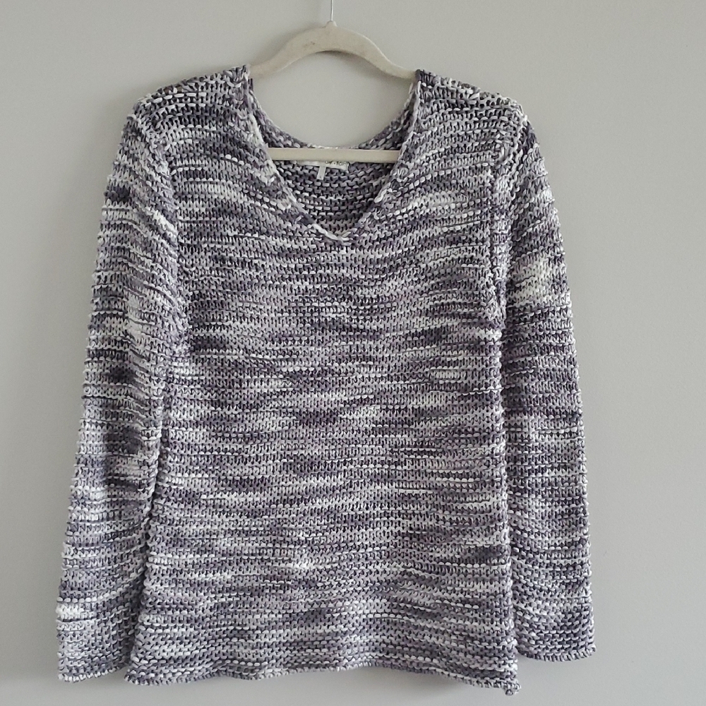 Oak + Fort Gray White Chunky Knit Acrylic Sweater Sz S Marbled Relaxed Fit